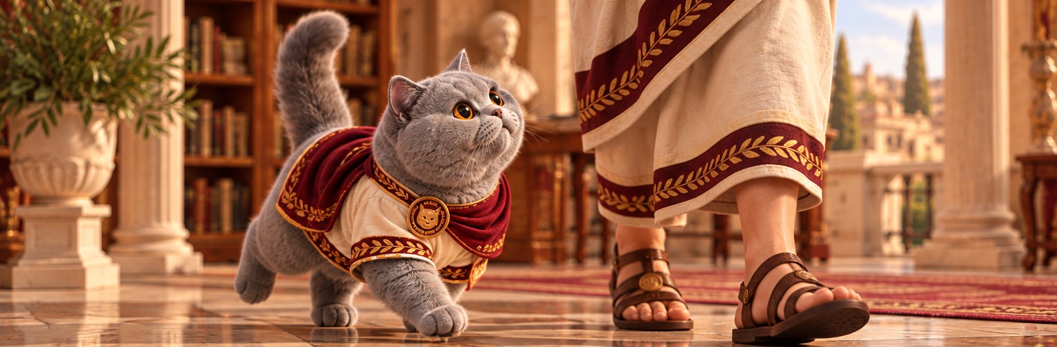 British Shorthair curioso che segue il suo padrone per casa