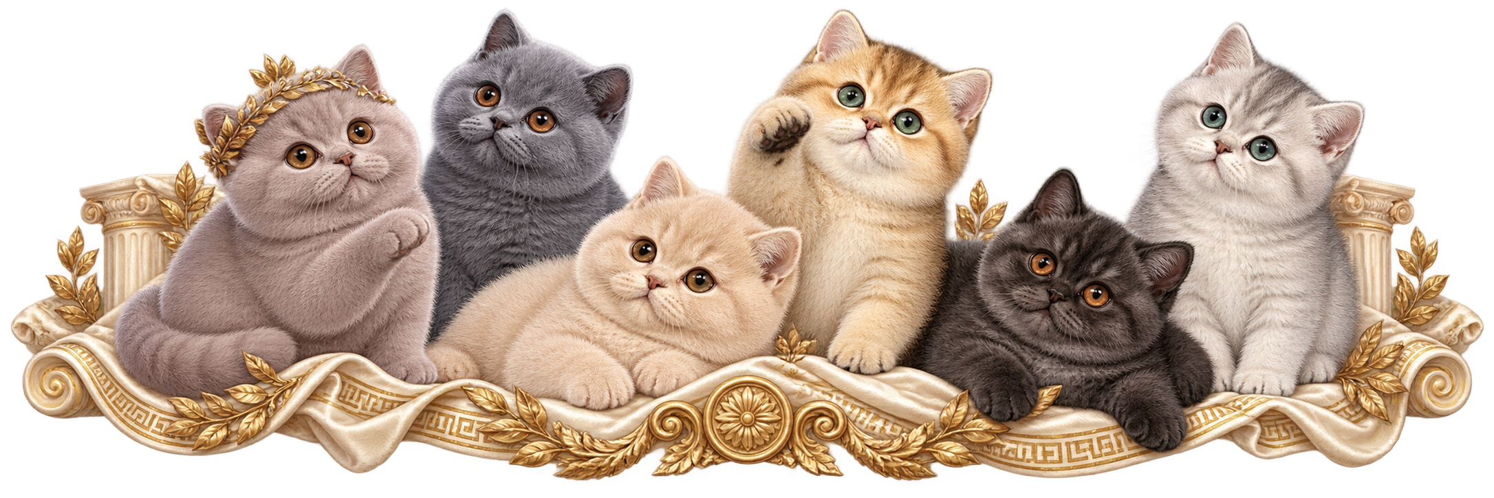Cucciolata di British Shorthair di diversi colori in stile Impero Romano